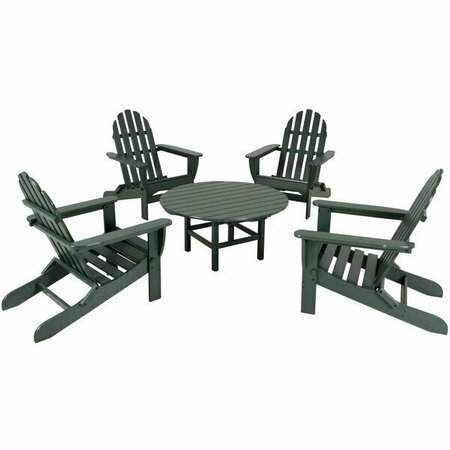 POLYWOOD Classic 5-Piece Green Patio Set with 4 Folding Adirondack Chairs 633PWS1191GR